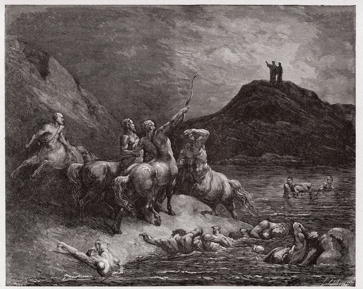 الكوميديا الإلهية (La Divina Commedia ، La Divine Comedie) ، Inferno ، Canto 12: Nessus and the Centaurs - بواسطة Dante Alighieri (1265-1321) - رسم من Gustave Dore (1832-1883) بواسطة غوستاف دور