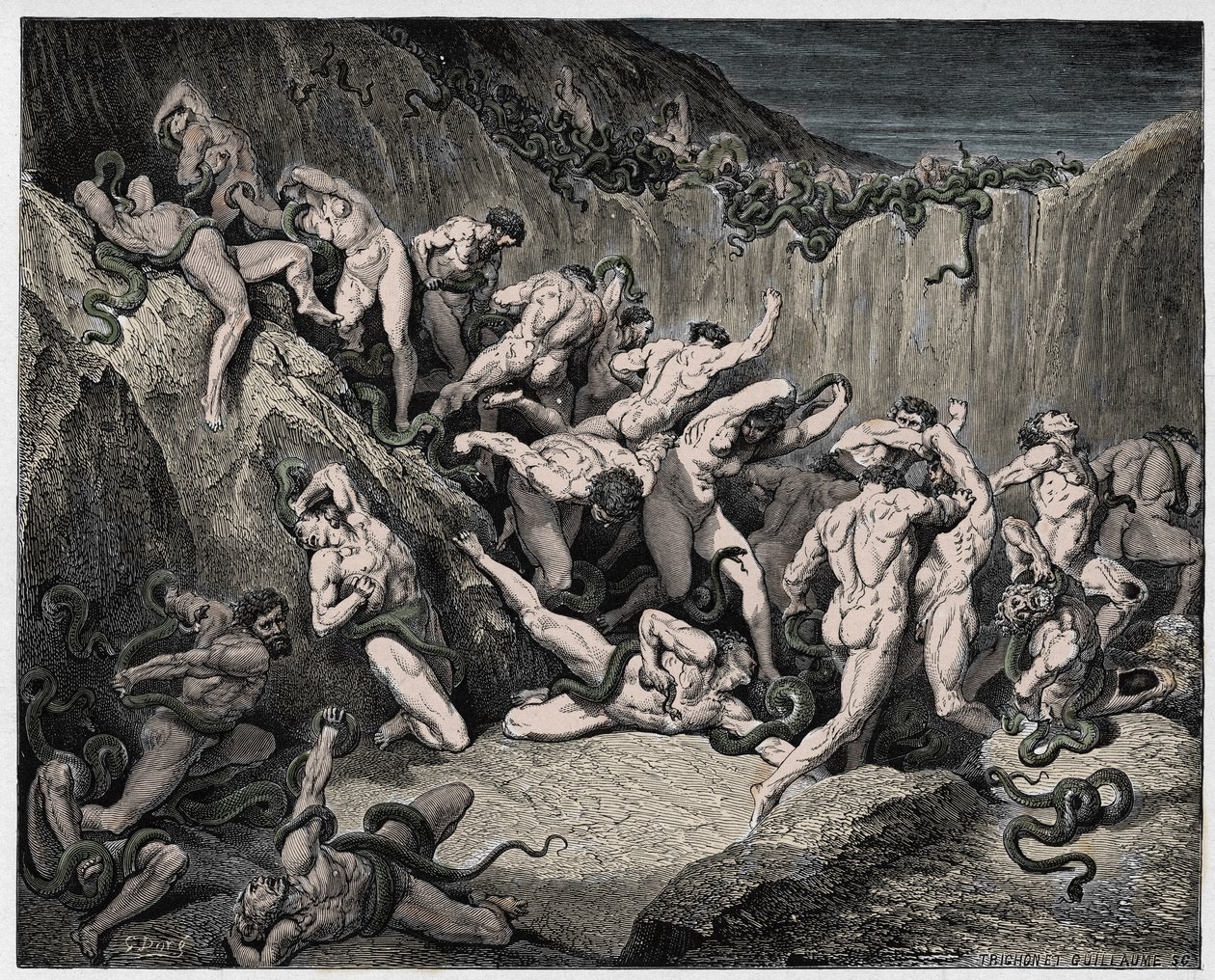 The Divine Comedy (La Divina Commedia, La Divine Comedie), Inferno, Canto 24 : The thieves tormented by serpents - by Dante Alighieri (1265-1321) - Illustration by Gustave Dore (1832-1883) بواسطة غوستاف دور