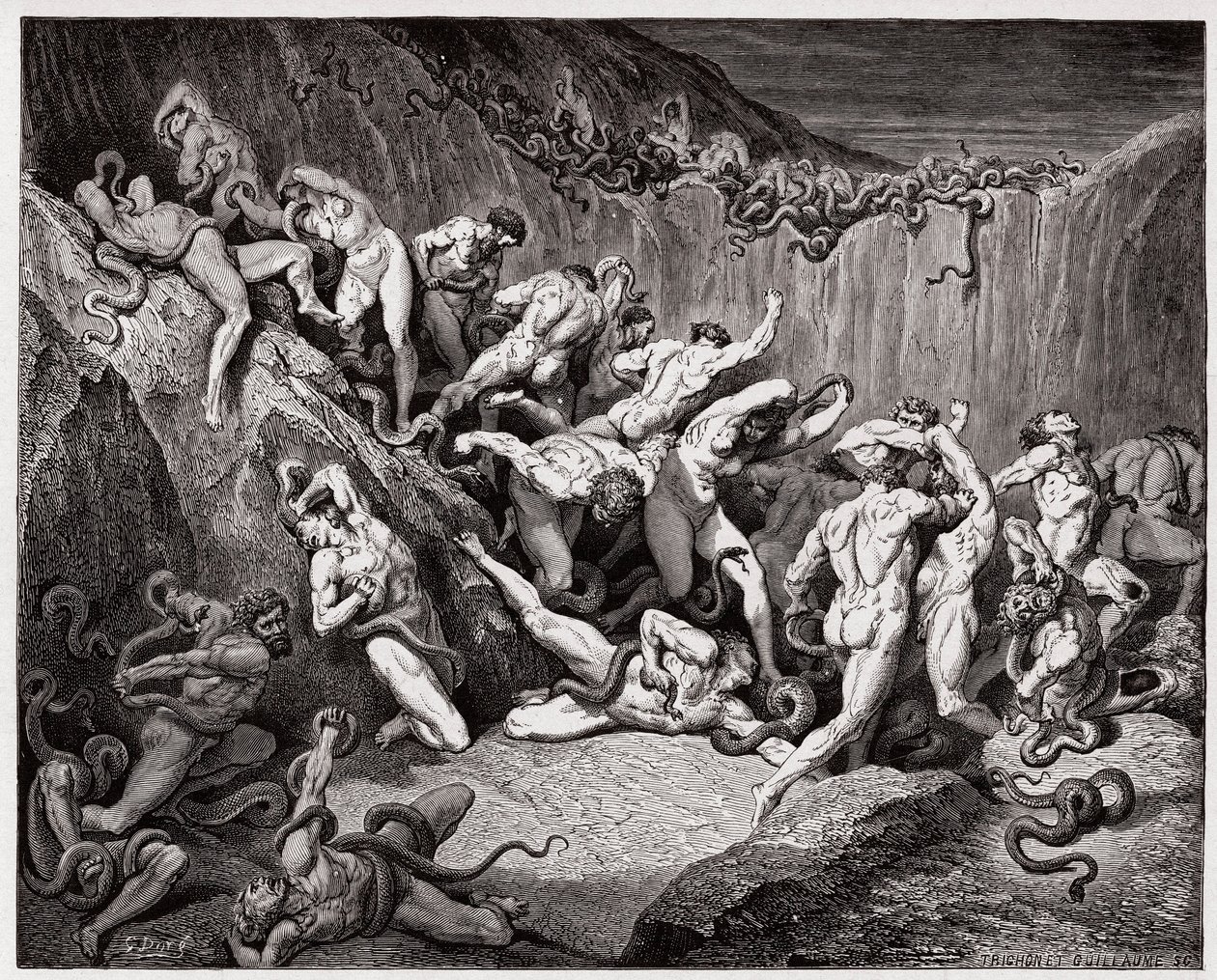 الكوميديا الإلهية (La Divina Commedia ، La Divine Comedie) ، Inferno ، Canto 24: اللصوص الذين تعذبهم الثعابين - بقلم دانتي أليغيري (1265-1321) - رسم غوستاف دوري (1832-1883) بواسطة غوستاف دور