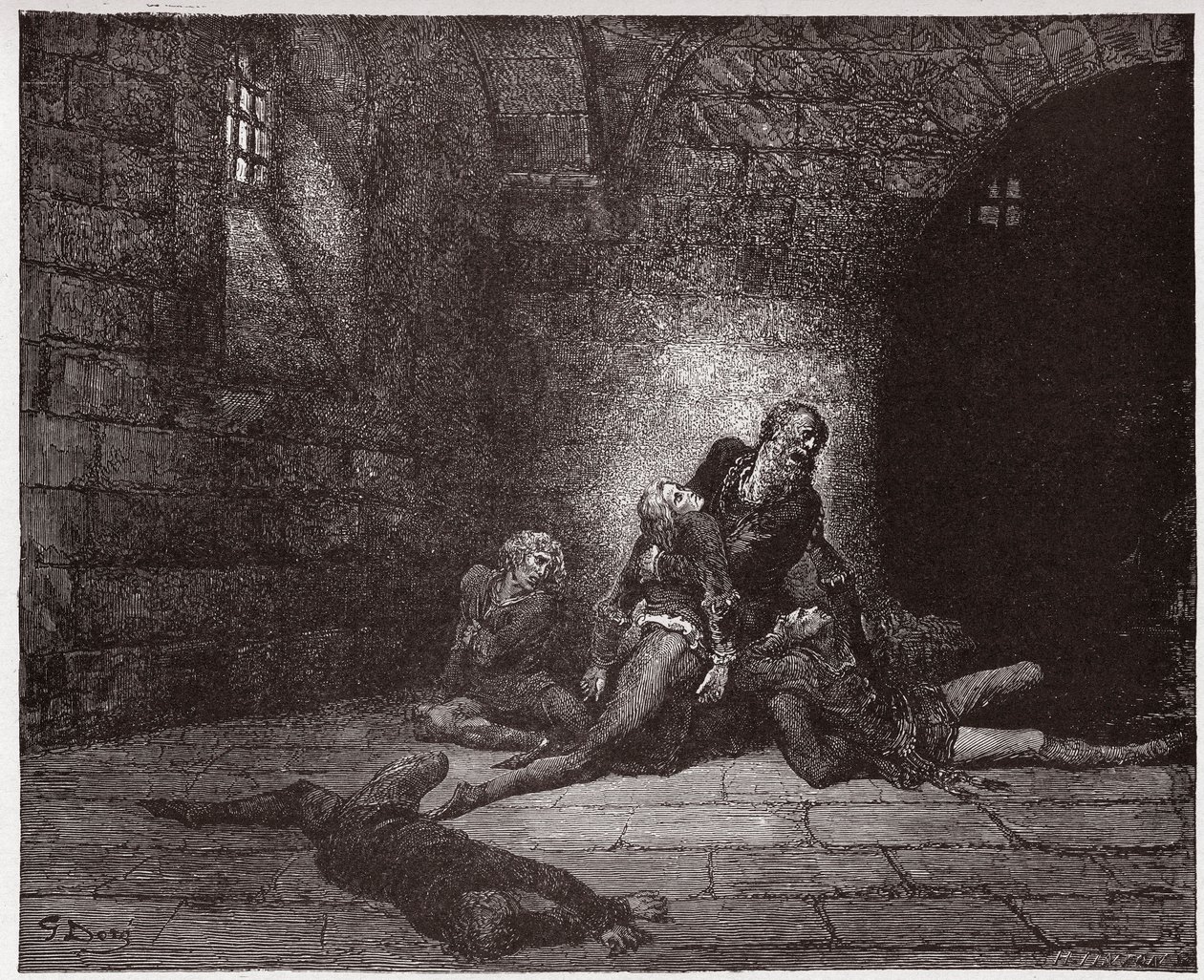 الكوميديا الإلهية (لا ديفينا كوميديا ، الكوميديا الإلهية) ، جحيم ، كانتو 33: مات جادو أمام أعين والده - بقلم دانتي أليغيري (1265-1321) - رسم غوستاف دوري (1832-1883) بواسطة غوستاف دور