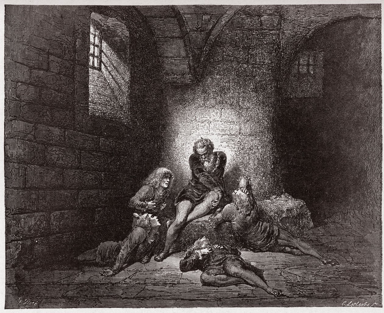 الكوميديا الإلهية (La Divina Commedia ، La Divine Comedie) ، Inferno ، Canto 33: Ugolino وأبنائه مطمئنون ويتضورون جوعاً - بقلم دانتي أليغيري (1265-1321) - رسم من غوستاف دوري (1832-1883) بواسطة غوستاف دور