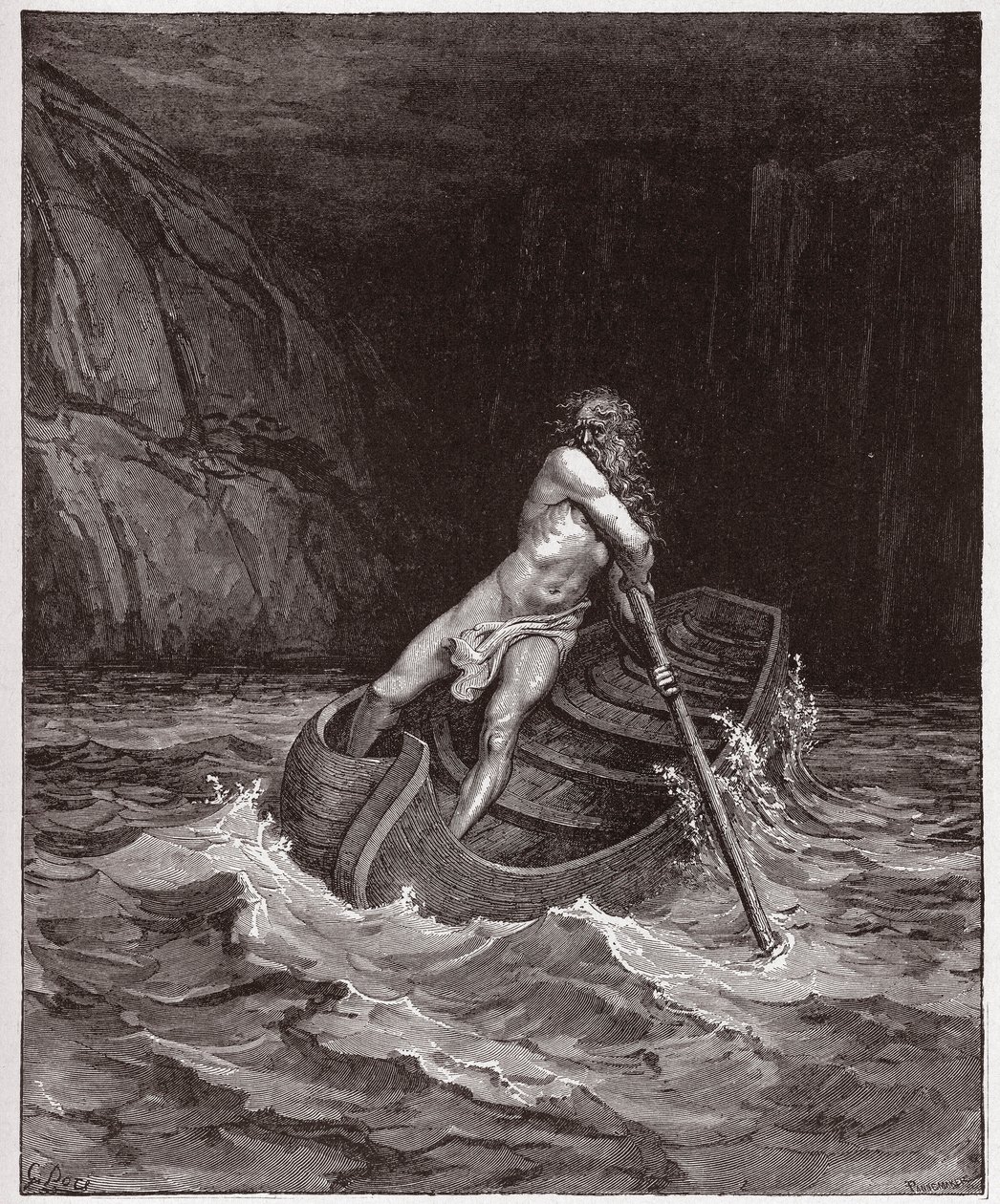 الكوميديا الإلهية (La Divina Commedia ، La Divine Comedie) ، Inferno ، Canto 3: Charon (Caron) on the River Acheron - بواسطة Dante Alighieri (1265-1321) - رسم من Gustave Dore (1832-1883) بواسطة غوستاف دور