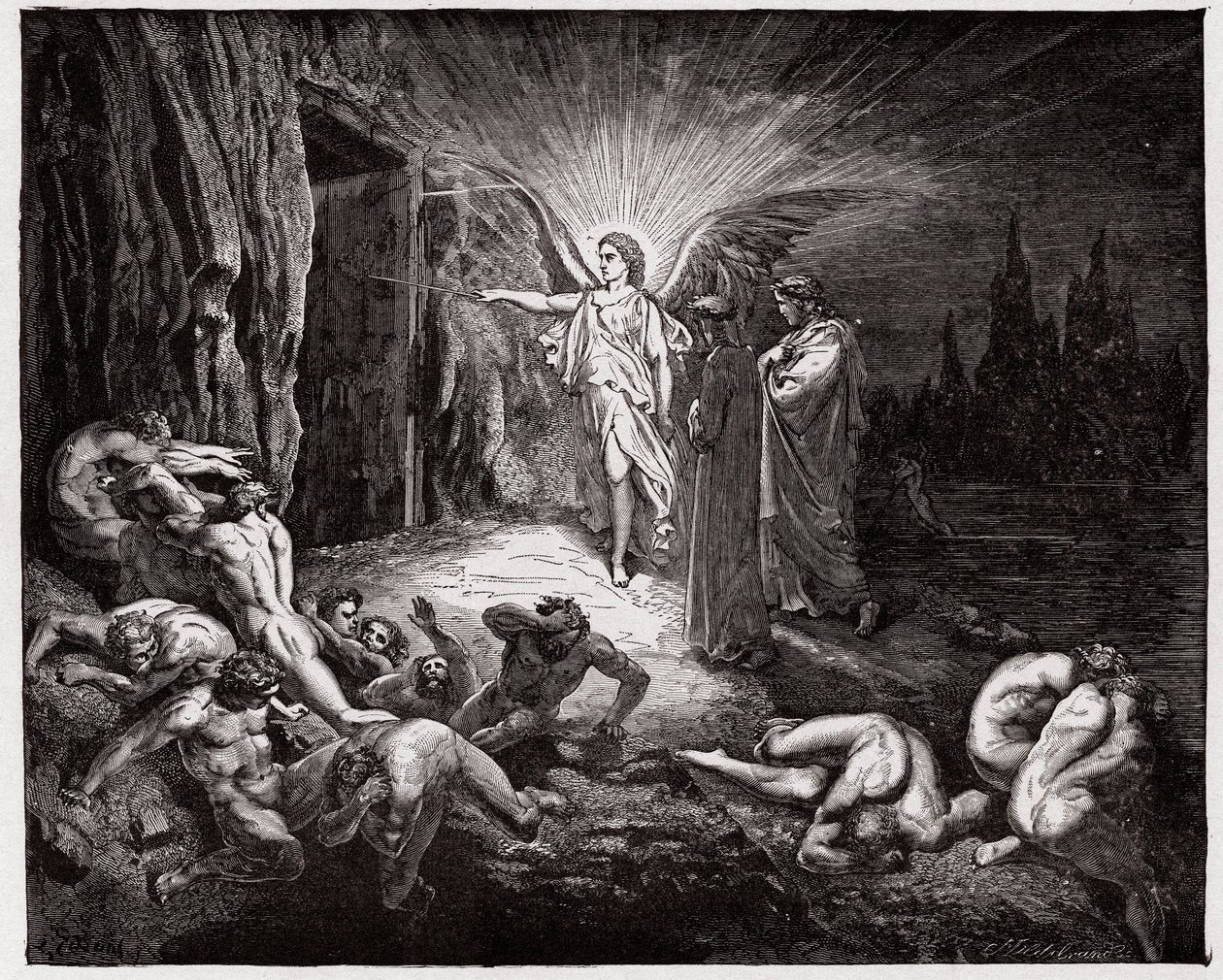 الكوميديا الإلهية (La Divina Commedia ، La Divine Comedie) ، Inferno ، Canto 9: الملاك يفتح البوابات - بقلم دانتي أليغيري (1265-1321) - رسم من غوستاف دوري (1832-1883) بواسطة غوستاف دور