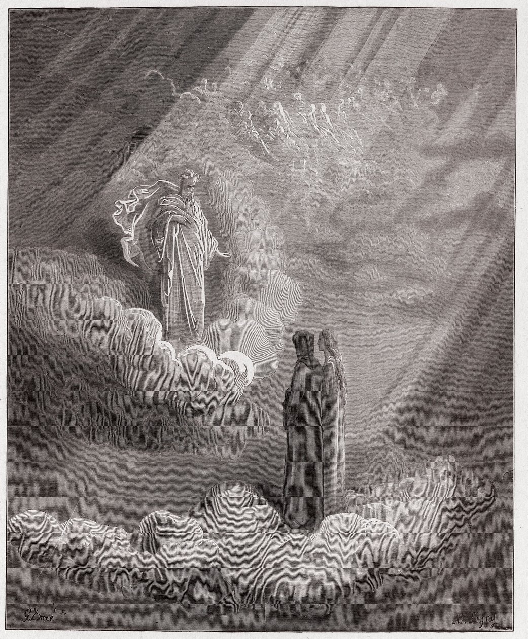 الكوميديا الإلهية (La Divina Commedia ، La Divine Comedie) ، Paradiso ، Canto 16: روح Cacciaguida تتحدث عن فلورنسا - بواسطة Dante Alighieri (1265-1321) - رسم من Gustave Dore (1832-1883) بواسطة غوستاف دور