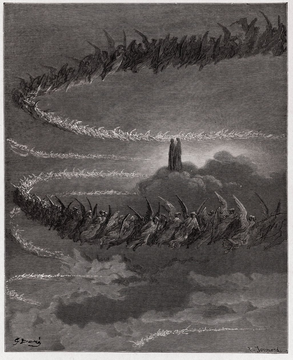 الكوميديا الإلهية (La Divina Commedia ، La Divine Comedie) ، Paradiso ، Canto 18: في كوكب المشتري ، دائرة النفوس المباركة لتشكيل الحروف - بقلم دانتي أليغيري (1265-1321) - رسم توضيحي لغوستاف دوري (1832-1883) بواسطة غوستاف دور