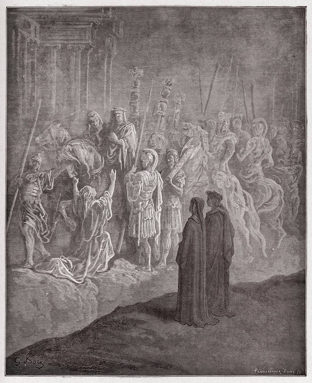 الكوميديا الإلهية (La Divina Commedia ، La Divine Comedie) ، Purgatorio ، كانتو 10: المنحوتات الرخامية التي تصور الكبرياء - بقلم دانتي أليغييري (1265-1321) - رسم من غوستاف دوري (1832-1883) بواسطة غوستاف دور