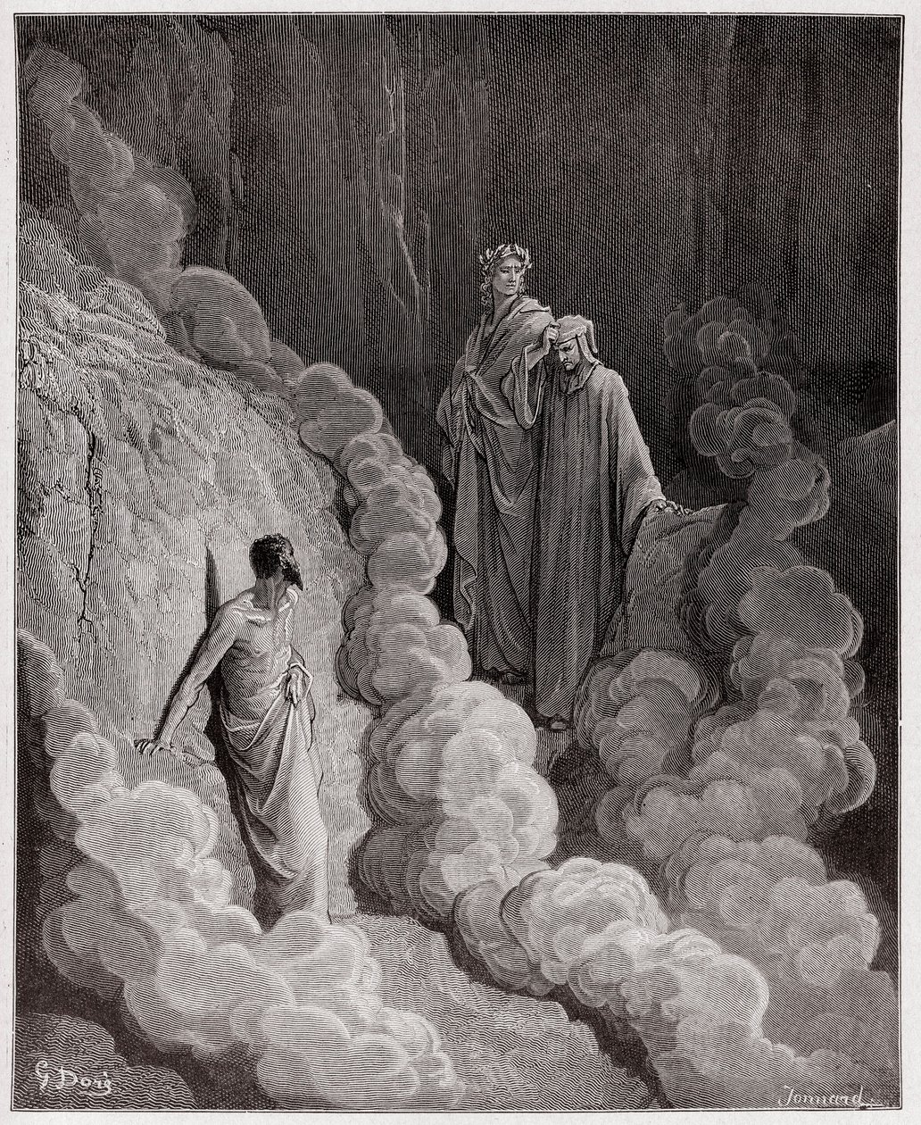 الكوميديا الإلهية (La Divina Commedia ، La Divine Comedie) ، Purgatorio ، كانتو 16: دانتي يتحدث إلى روح ماركو لومباردو - بقلم دانتي أليغييري (1265-1321) - رسم من غوستاف دوري (1832-1883) بواسطة غوستاف دور