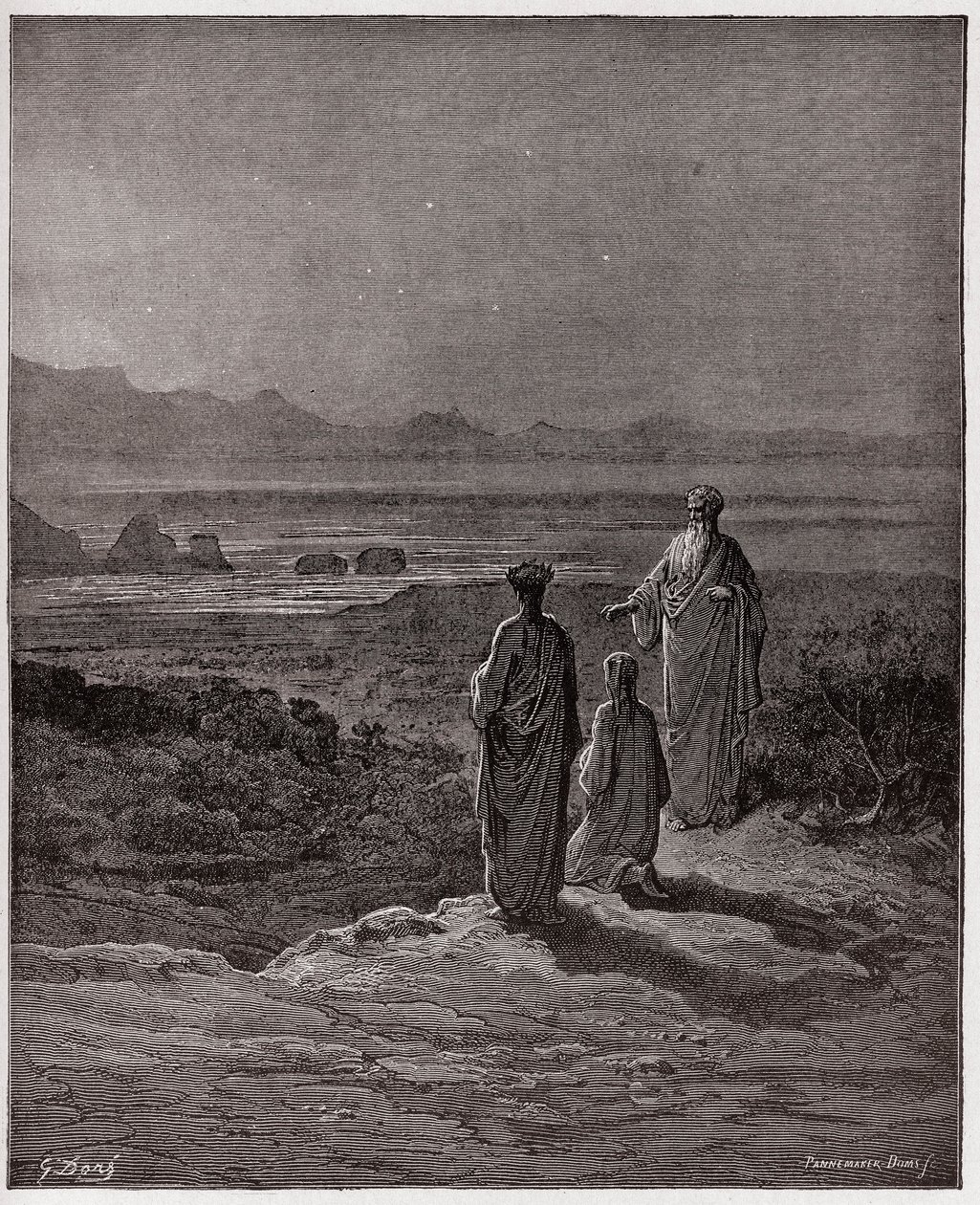 الكوميديا الإلهية (La Divina Commedia ، La Divine Comedie) ، Purgatorio ، كانتو 1: ركع دانتي قبل ستاتيوس - بقلم دانتي أليغيري (1265-1321) - رسم غوستاف دوري (1832-1883) بواسطة غوستاف دور