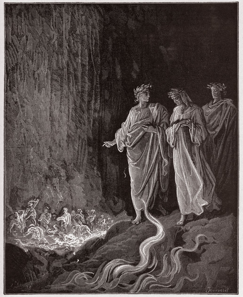 الكوميديا الإلهية (La Divina Commedia ، La Divine Comedie) ، Purgatorio ، Canto 25: الشعراء في الدائرة السابعة - بقلم دانتي أليغييري (1265-1321) - رسم من غوستاف دوري (1832-1883) بواسطة غوستاف دور