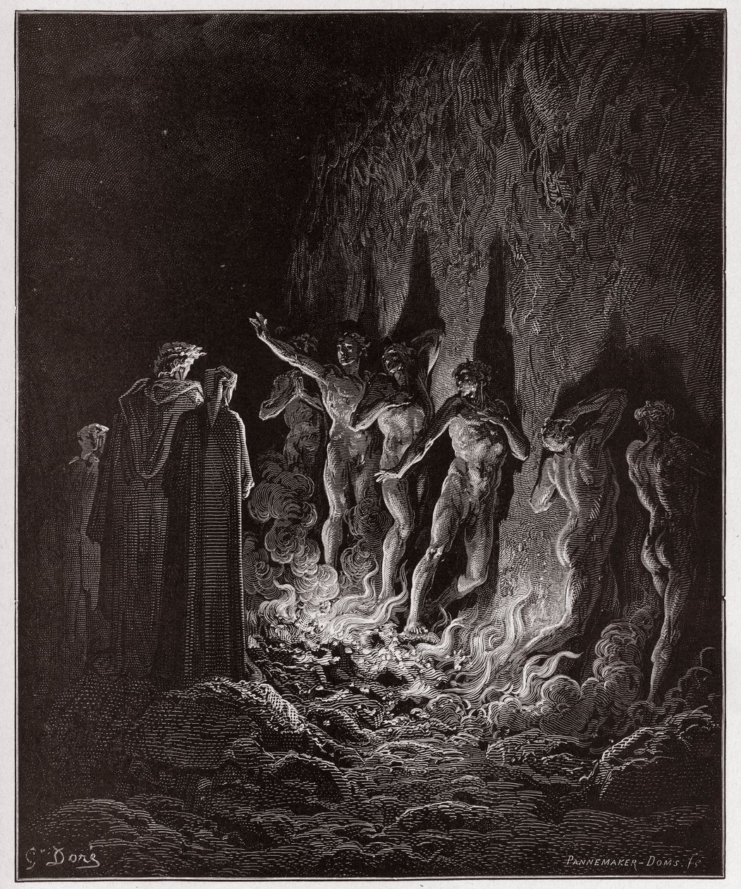الكوميديا الإلهية (La Divina Commedia ، La Divine Comedie) ، Purgatorio ، Canto 25: المرور الشهواني من خلال النار في الدائرة السابعة - بقلم دانتي أليغييري (1265-1321) - رسم من غوستاف دوري (1832-1883) بواسطة غوستاف دور