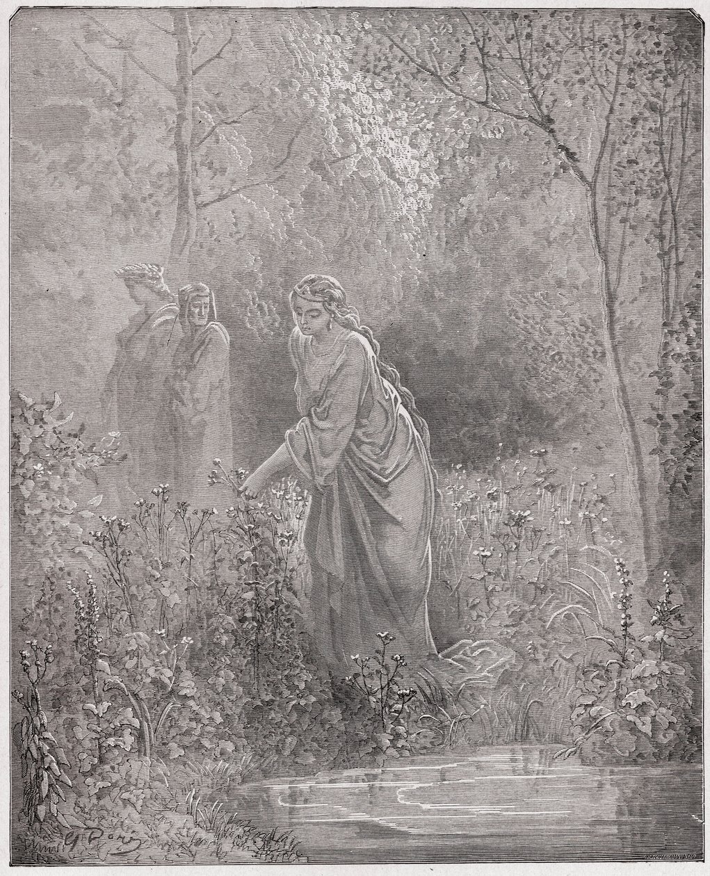 الكوميديا الإلهية (La Divina Commedia ، La Divine Comedie) ، Purgatorio ، Canto 27: حلم Dant لـ Leah في المرج - بواسطة Dante Alighieri (1265-1321) - رسم من Gustave Dore (1832-1883) بواسطة غوستاف دور