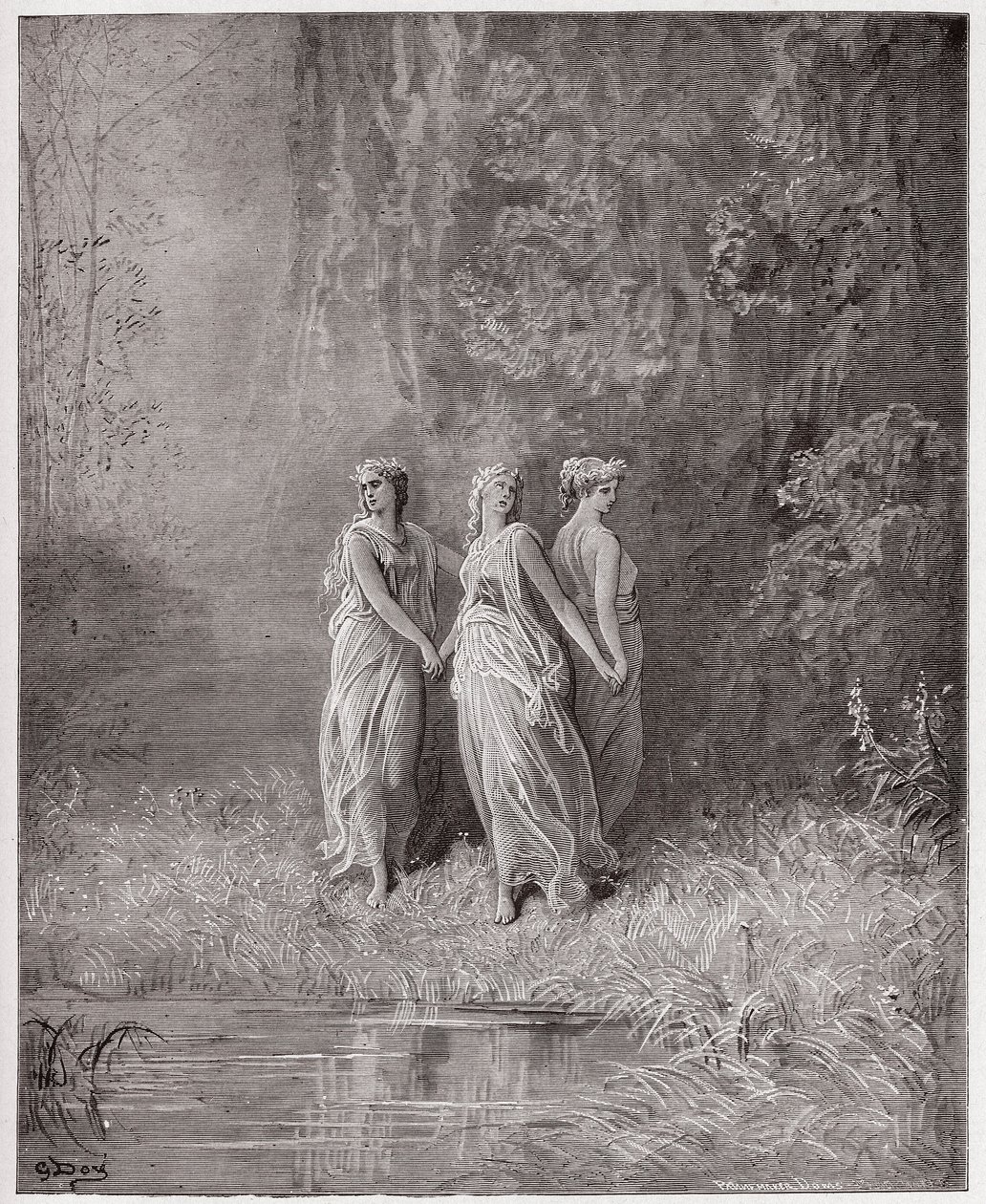 الكوميديا الإلهية (La Divina Commedia ، La Divine Comedie) ، Purgatorio ، Canto 29: Charity ، Hope ، and Faith - بقلم دانتي أليغييري (1265-1321) - رسم من غوستاف دوري (1832-1883) بواسطة غوستاف دور
