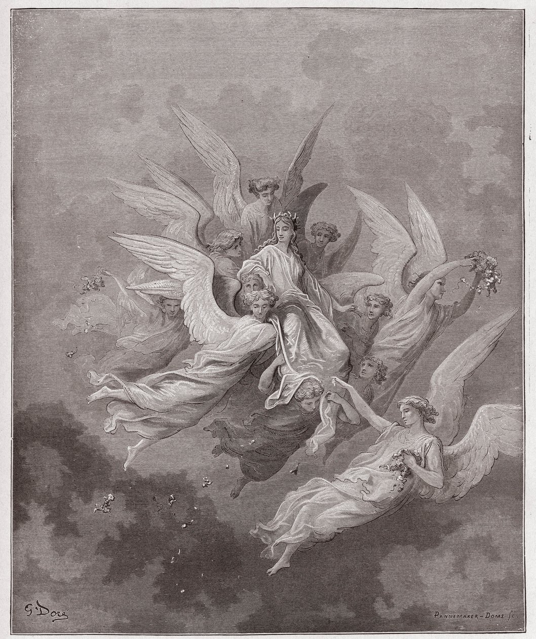 الكوميديا الإلهية (La Divina Commedia ، La Divine Comedie) ، Purgatorio ، كانتو 30: بياتريس بين الملائكة - بقلم دانتي أليغييري (1265-1321) - رسم من غوستاف دوري (1832-1883) بواسطة غوستاف دور