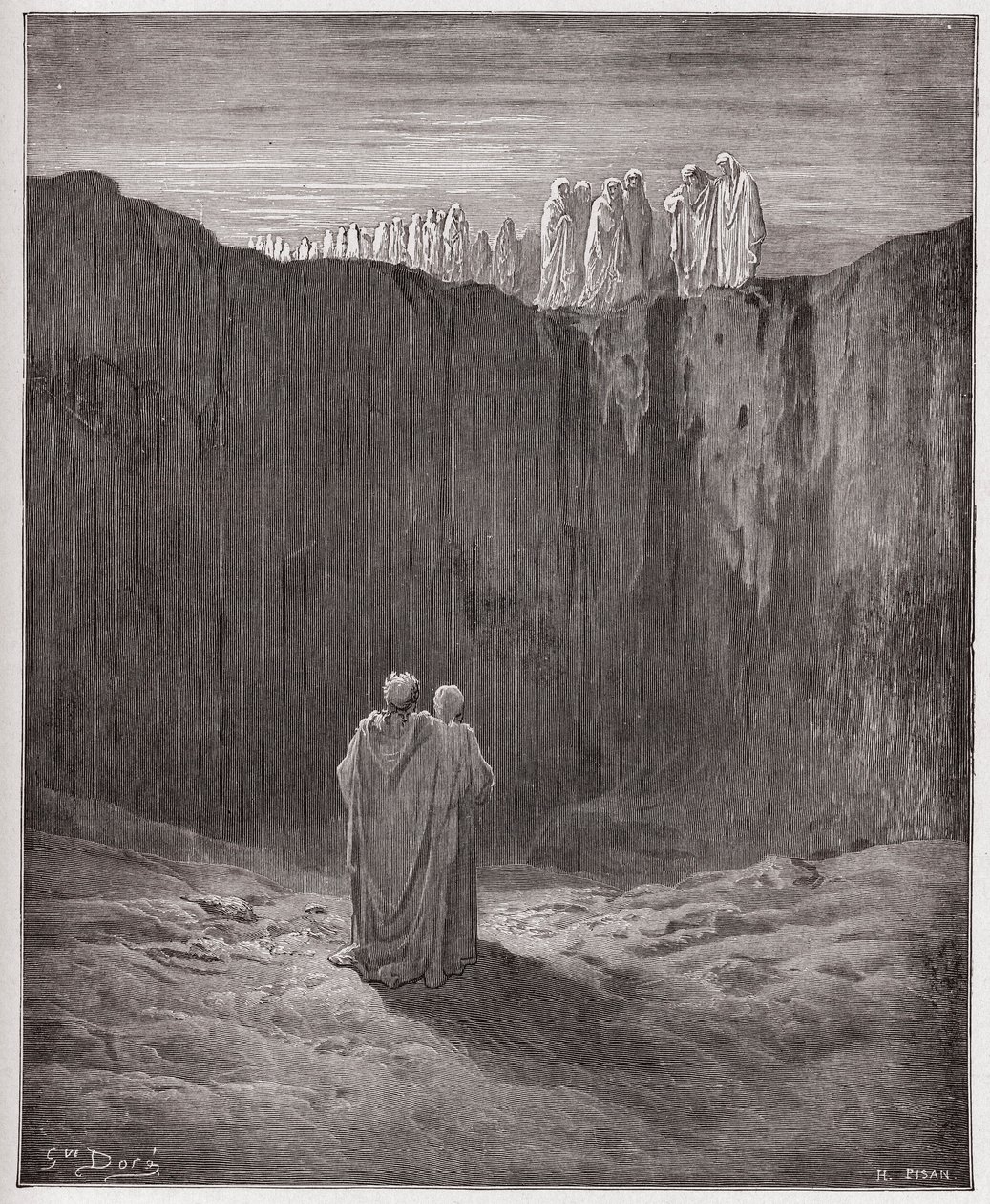 الكوميديا الإلهية (La Divina Commedia ، La Divine Comedie) ، Purgatorio ، Canto 3: شركة النفوس على الجرف - بقلم دانتي أليغيري (1265-1321) - رسم توضيحي لغوستاف دوري (1832-1883) بواسطة غوستاف دور