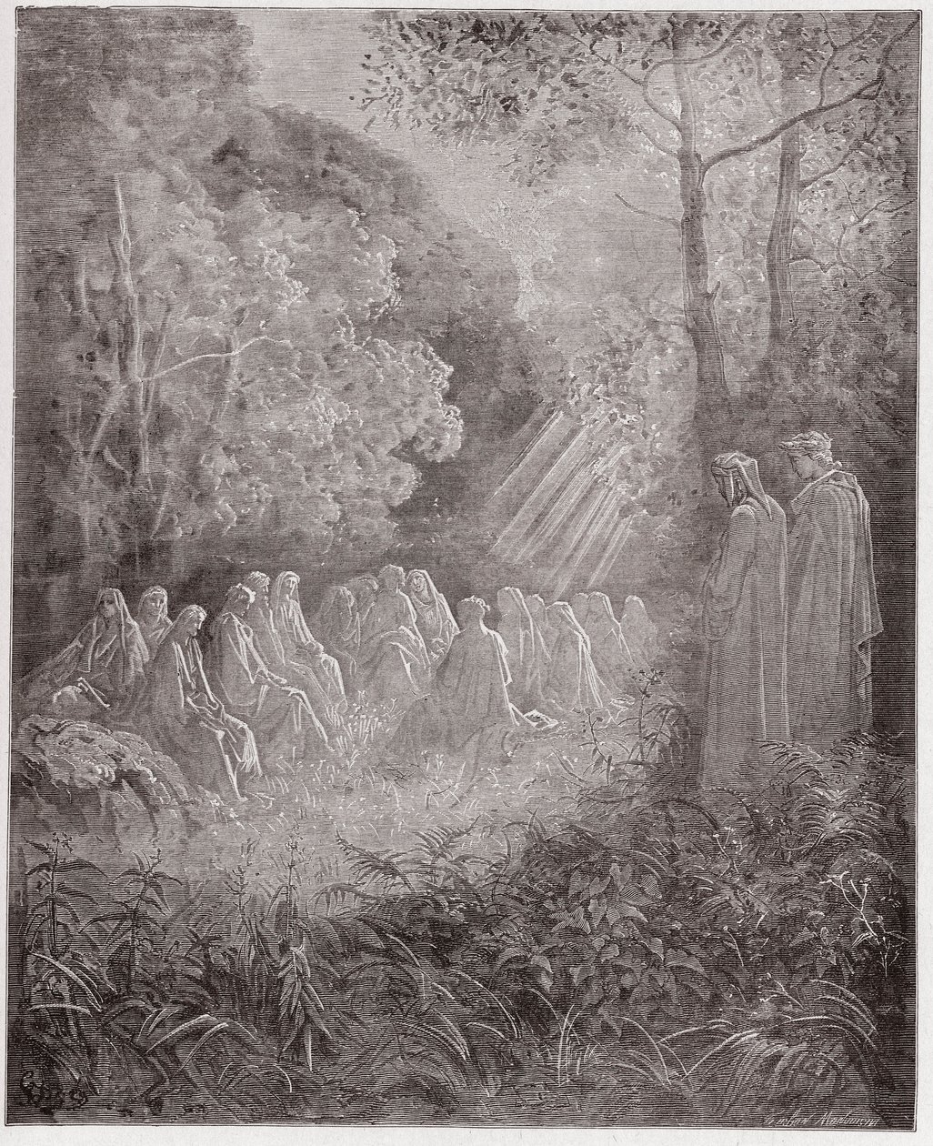 الكوميديا الإلهية (La Divina Commedia ، La Divine Comedie) ، Purgatorio ، Canto 7: الأرواح تغني Salve Regina in the dell - بقلم دانتي أليغييري (1265-1321) - رسم من غوستاف دوري (1832-1883) بواسطة غوستاف دور