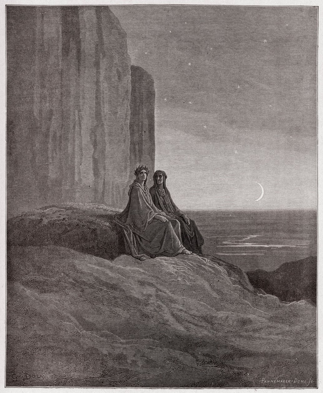 الكوميديا الإلهية (La Divina Commedia ، La Divine Comedie) ، Purgatorio ، Canto 9: Twilight - بقلم دانتي أليغييري (1265-1321) - رسم من غوستاف دوري (1832-1883) بواسطة غوستاف دور