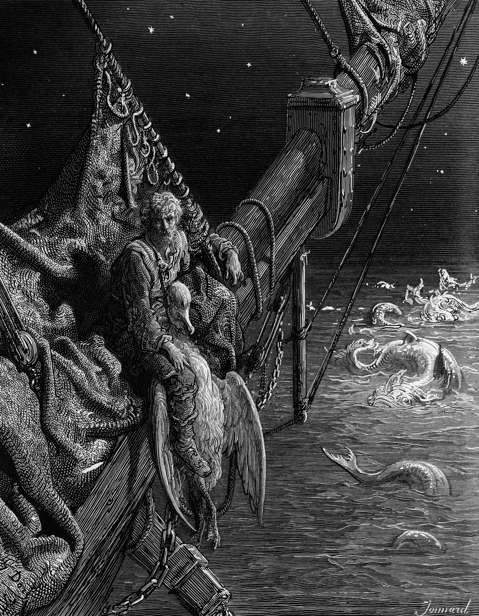يحدق The Mariner على الحيات في المحيط ، مشهد من "The Rime of the Ancient Mariner" بواسطة ST Coleridge ، نشره Harper und Brothers ، نيويورك ، 1876 (نقش الخشب) بواسطة غوستاف دور