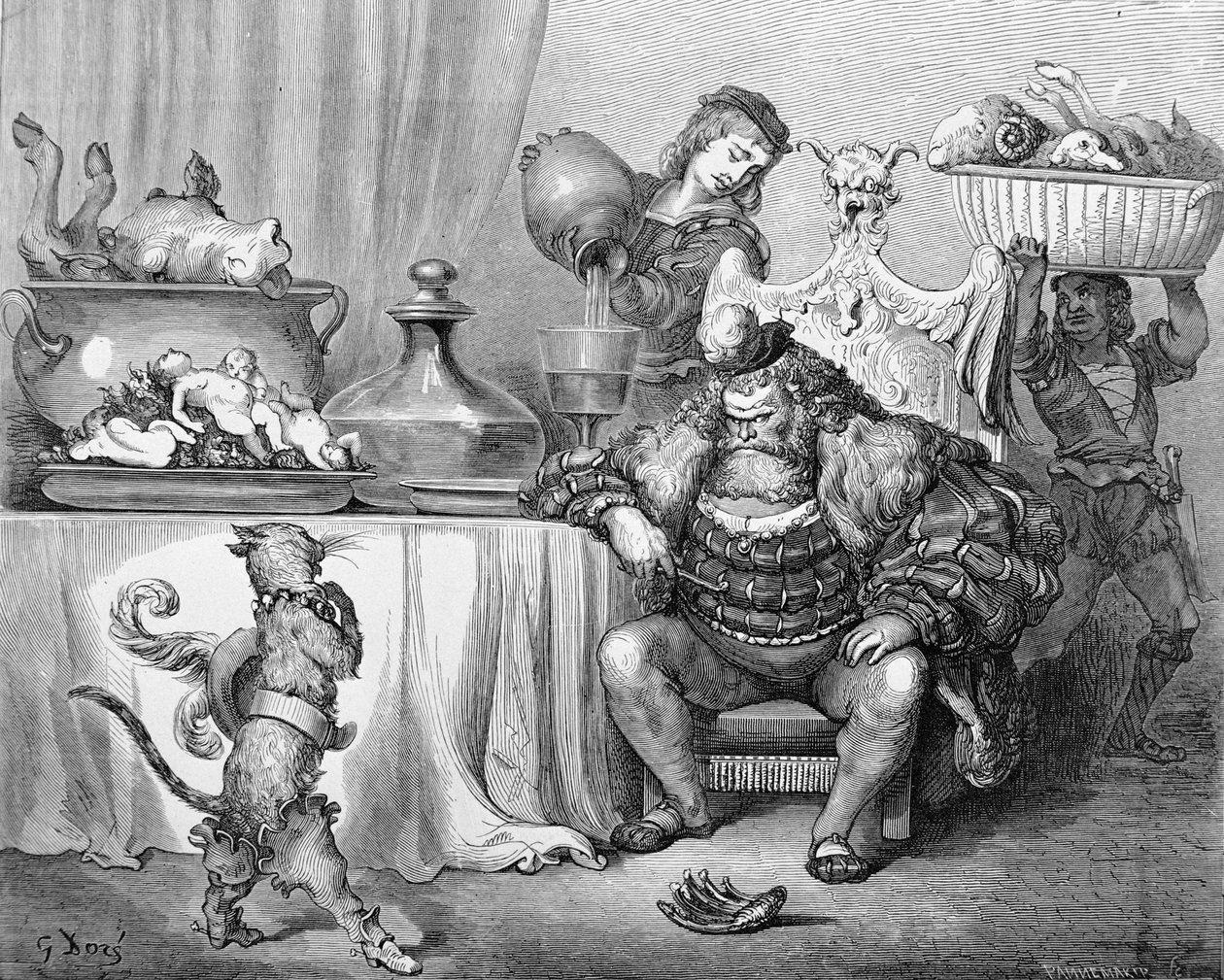 الأوغري يستقبل القط ، رسم توضيحي لـ "Puss in Boots" بقلم تشارلز بيرولت (1628-1703) 1883 بواسطة غوستاف دور