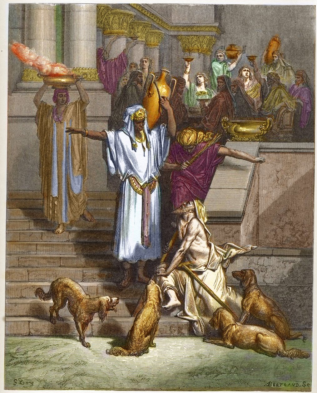 مثل الرجل الغني والمتسول لعازر - نقش من "The Dore Bible illustree" بقلم غوستاف دوري (1832-1883) - نقش من "" الكتاب المقدس دوري "" بواسطة غوستاف دور
