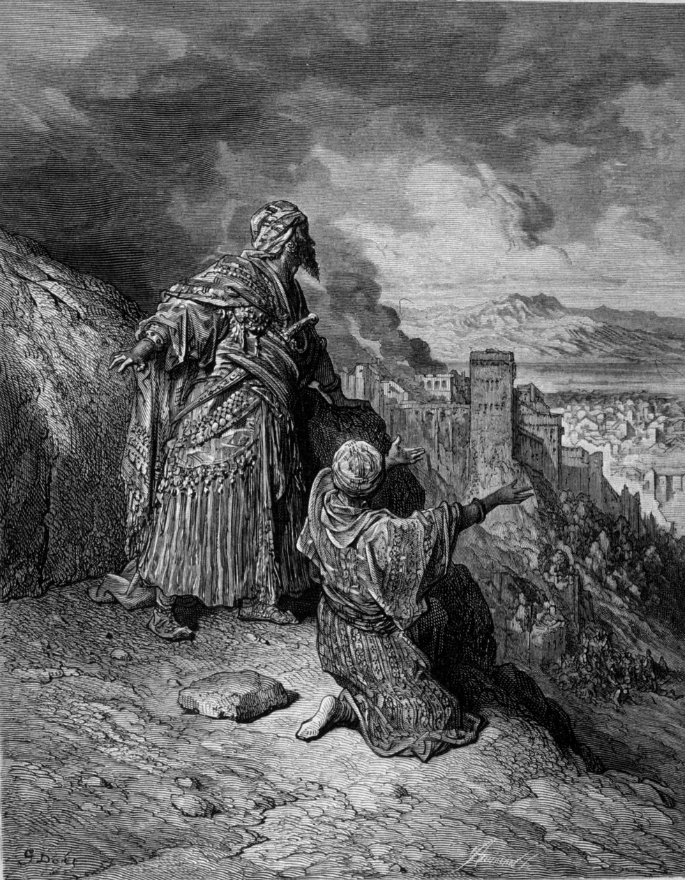 آخر الملوك المغاربيين يغادر غرناطة - نقش لغوستاف دوريه بواسطة غوستاف دور