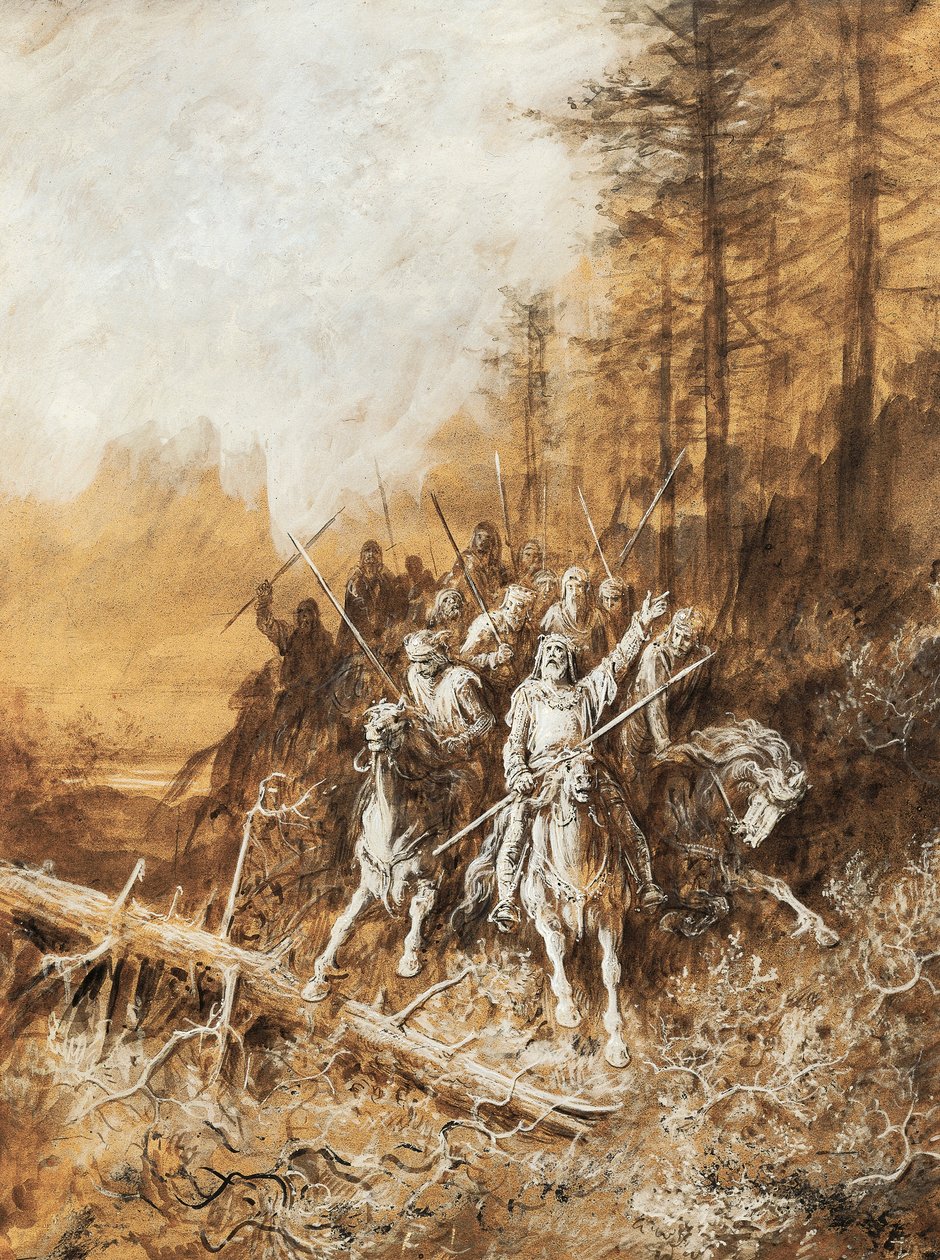 مسيرة الفرسان ، رسم توضيحي لسلسلة من القصائد ، قصائد الملك ألبرت تينيسون (1809-1892) ، لوحة مائية لغوستاف دوري (1832-1883) بواسطة غوستاف دور