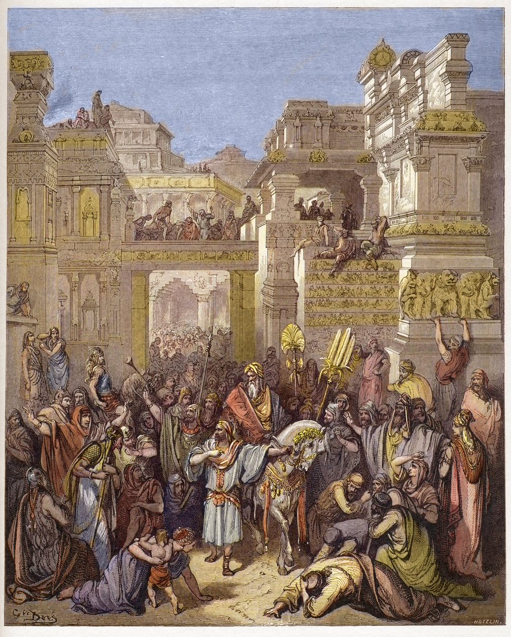 انتصار مردخاي (أو مردخاي أو مردخاي) - انتصار مردخاي - - نقش في "" إنجيل الكتاب المقدس "بقلم غوستاف دوري (1832-1883) - نقش من" "الكتاب المقدس دوري" بواسطة غوستاف دور