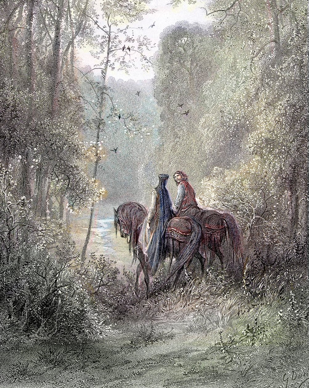 لقد فقدوا تحت بساتين بدت وكأنها جنة من الزهور (Guenièvre و Lancelot) - في "" Guenièvre "لألفريد تينيسون ، مريض. بقلم جوستاف دوريه باريس ، ليبرايري هاتشيت وآخرون بواسطة غوستاف دور