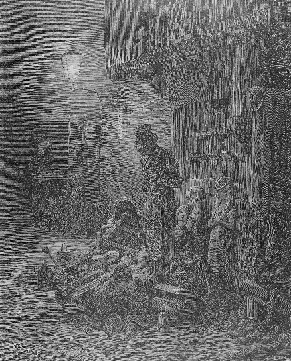 شارع وينتورث ، وايت تشابل ، من "لندن: رحلة حج" بقلم ويليام بلانشارد جيرولد (1826-1884) ، نقشها هيليودور جوزيف بيسان (1822-90) نُشر عام 1872 بواسطة غوستاف دور