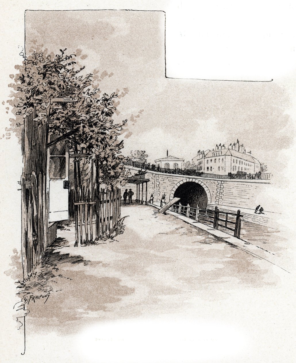 مكتب الجمارك في Quai de Valmy ، قناة Saint-Martin ، باريس رسم بواسطة Gustave Fraipont (1849-1923) مأخوذ من "La seine a travers Paris" لسان جوير بواسطة غوستاف فرايبونت