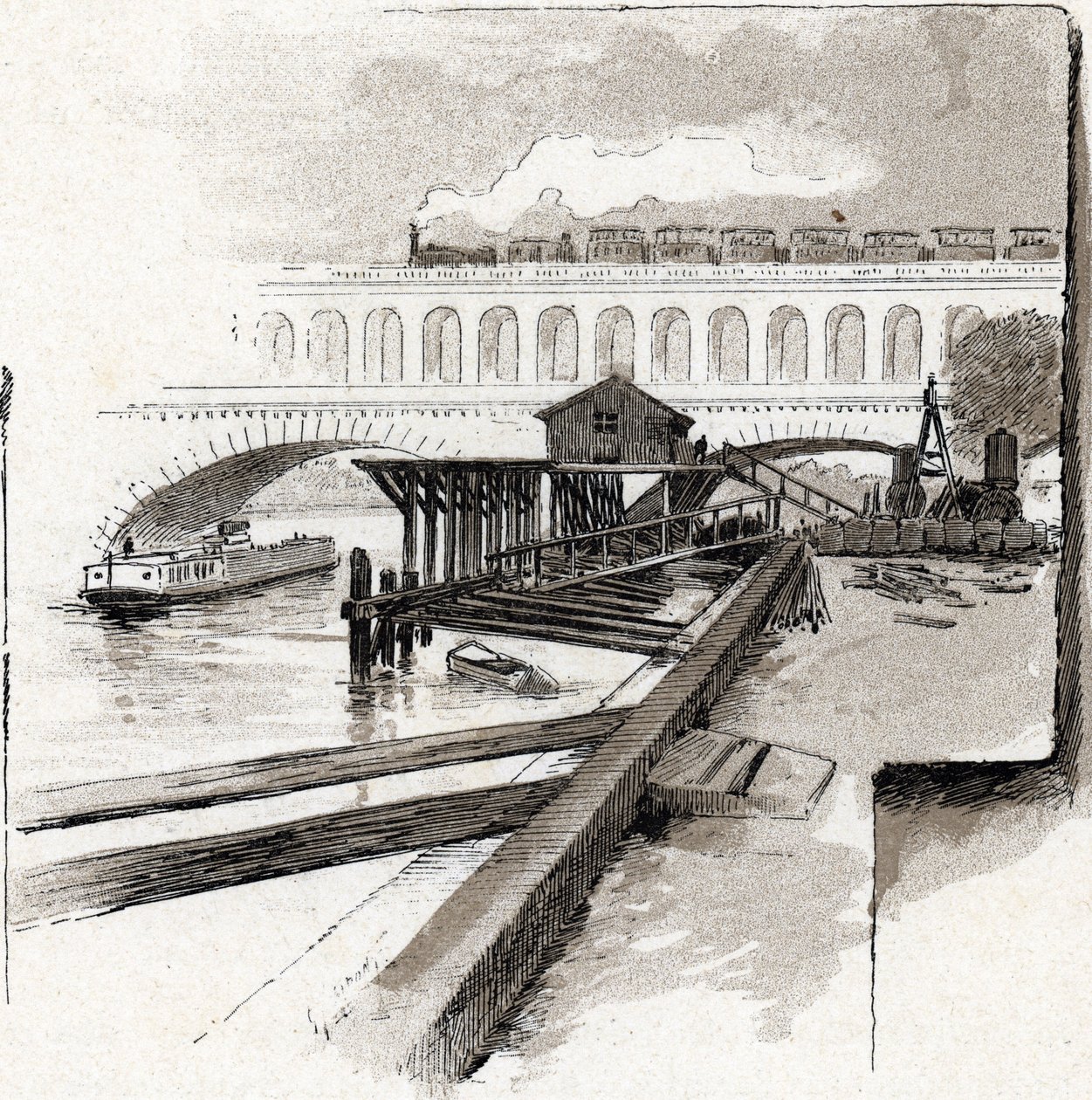 Le viaduct du point du Jour، Boulogne-Billancourt (منظر لجسر جسر منطقة Point du jour، Boulogne Billancourt) رسم بواسطة Gustave Fraipont (1849-1923) من Saint-Juirs بواسطة غوستاف فرايبونت