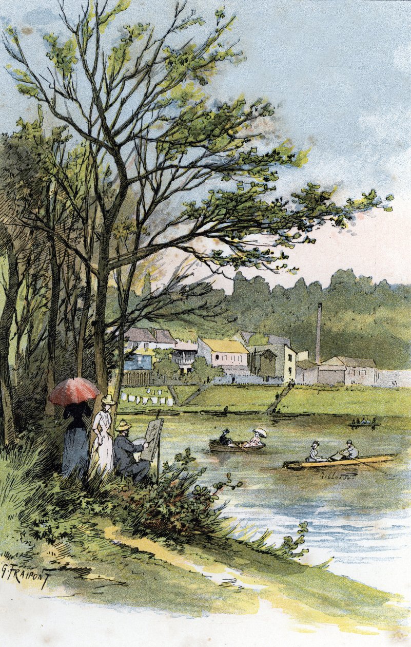 عربات الأطفال يوم الأحد على نهر السين في Bas-Meudon (Meudon-sur-Seine) رسم بواسطة Gustave Fraipont (1849-1923) من Saint-Juirs بواسطة غوستاف فرايبونت