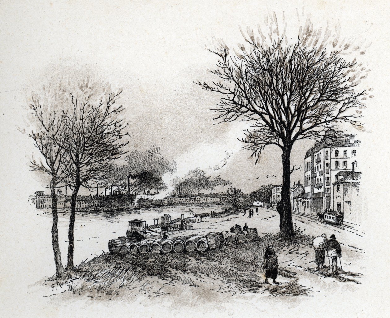 منظر لـ Ivry sur Seine (Ivry-sur-Seine) رسم بواسطة Gustave Fraipont (1849-1923) من Saint-Juirs بواسطة غوستاف فرايبونت