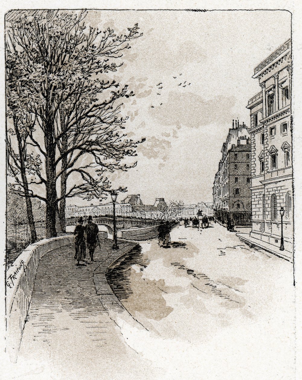 منظر ل Quai des Orfevres ، Ile de la Cite ، Paris رسم بواسطة Gustave Fraipont (1849-1923) من Saint-Juirs بواسطة غوستاف فرايبونت