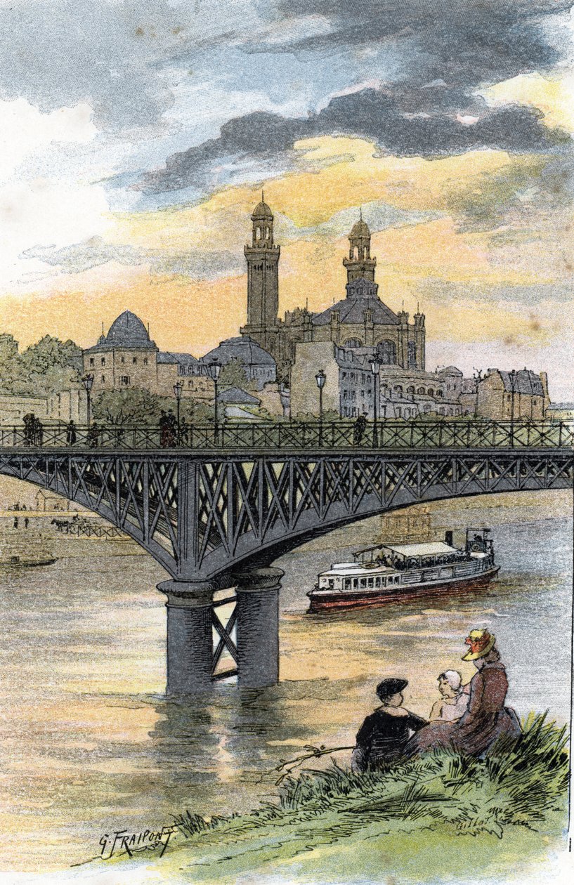 منظر لجسر المشاة باسي (الآن جسر بير حكيم) في باريس رسم غوستاف فرايبونت (1849-1923) من سان جوير بواسطة غوستاف فرايبونت