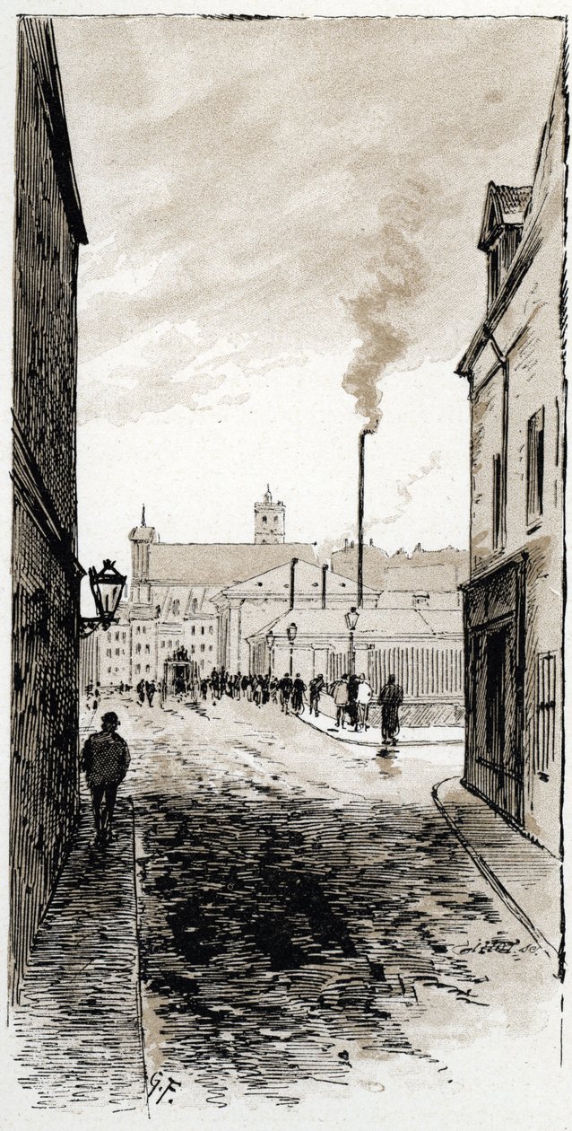 منظر لدفن الموتى بباريس على ile de la cite ، رسم باريس بواسطة Gustave Fraipont (1849-1923) من Saint-Juirs بواسطة غوستاف فرايبونت