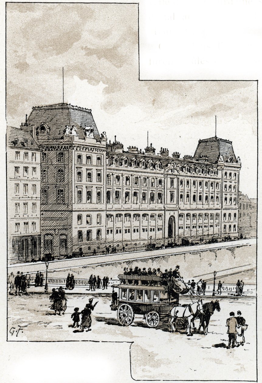 منظر لقسم الشرطة في Quai des golfevres ، باريس رسم بواسطة Gustave Fraipont (1849-1923) من Saint-Juirs بواسطة غوستاف فرايبونت