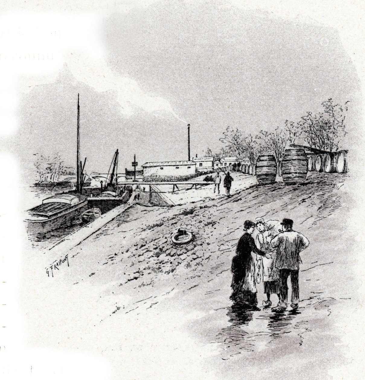منظر لضفاف نهر السين وكاي سانت برنارد ، باريس رسم لجوستاف فرايبونت (1849-1923) مأخوذ من "لا سين أ ترافرز باريس" لسان جوير بواسطة غوستاف فرايبونت