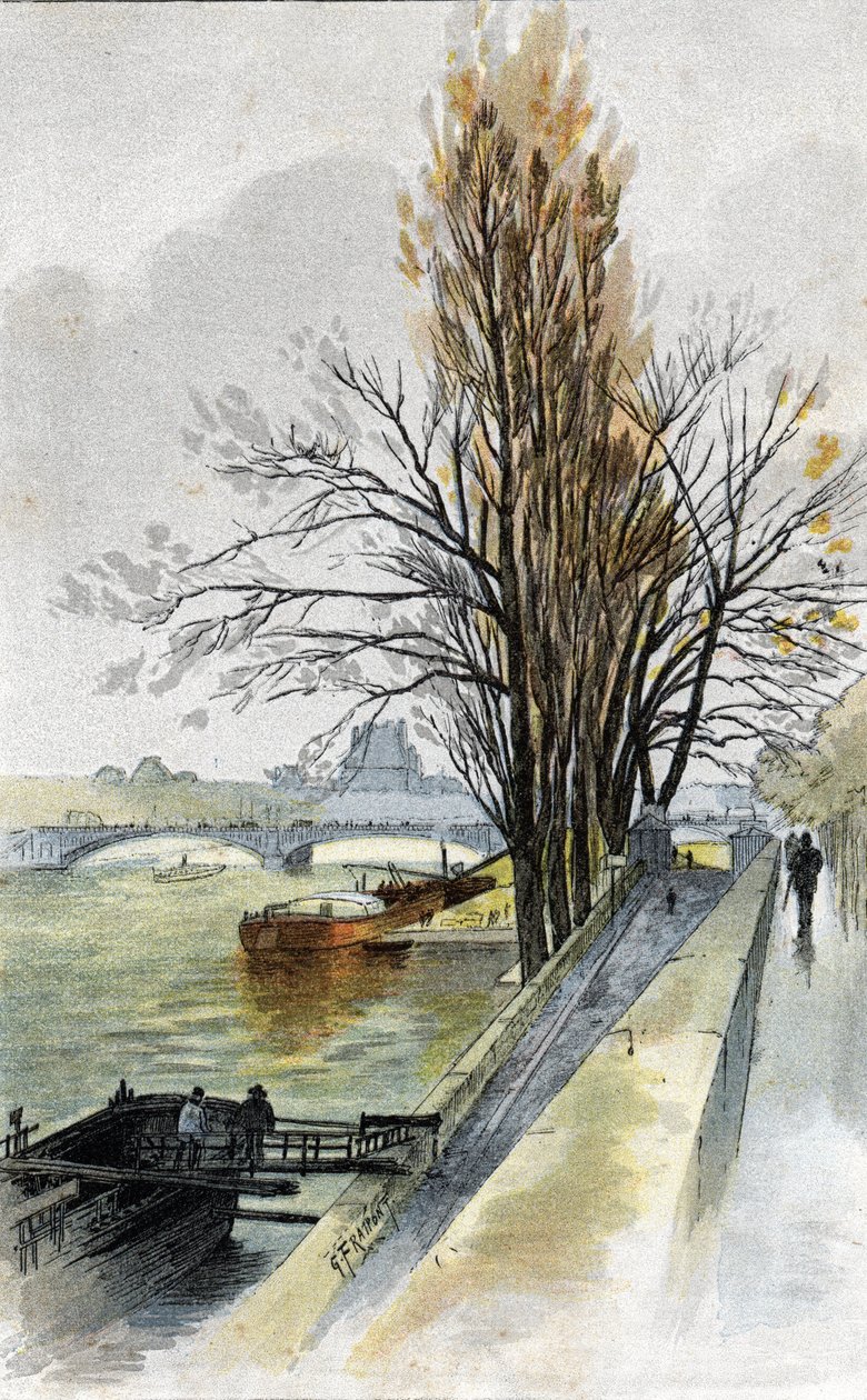 منظر لجسر سولفرينو من Quai d'Orsay، باريس (منظر لجسر Solferino من Quai d'Orsay، باريس) رسم غوستاف فرايبونت (1849-1923) مستمد من "La seine a travers Paris" لسانت جويرز. بواسطة غوستاف فرايبونت