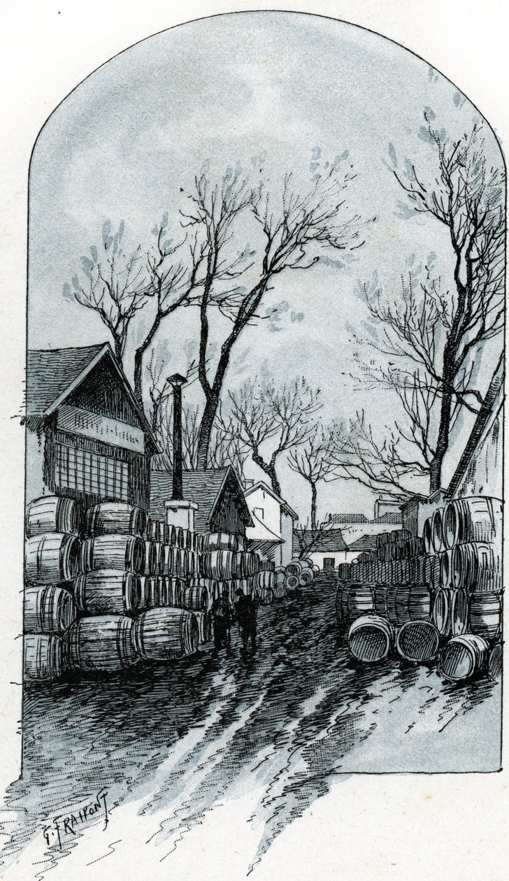 منظر لمستودع شارع Sauternes ، بيرسي ، باريس (منظر لمستودع شارع Sauternes ، بيرسي ، باريس) رسم لجوستاف فرايبونت (1849-1923) مستوحى من "La seine a travers Paris" لسان جوير بواسطة غوستاف فرايبونت