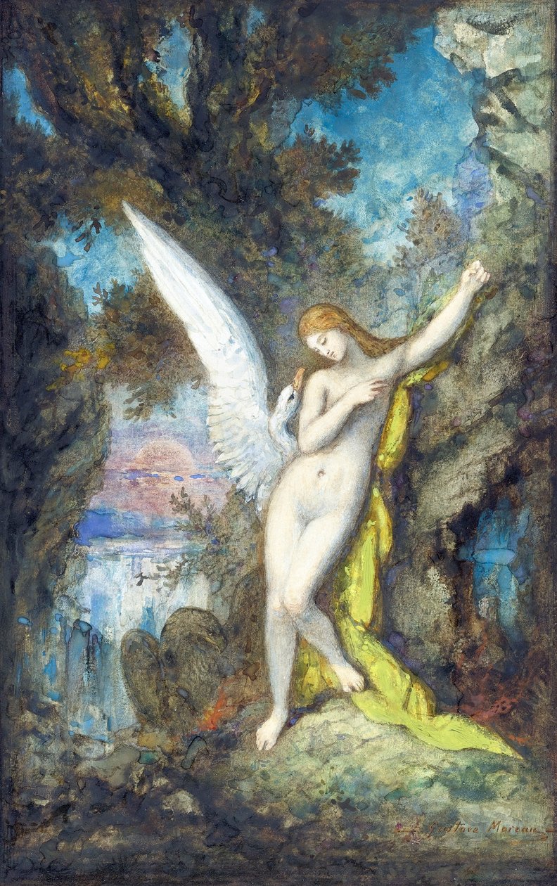 Leda and the Swan par Moreau، Gustave (1826-1898)، - Watercolor، Gouache on Paper، 34،2x22،2 - Private Collection بواسطة غوستاف مورو