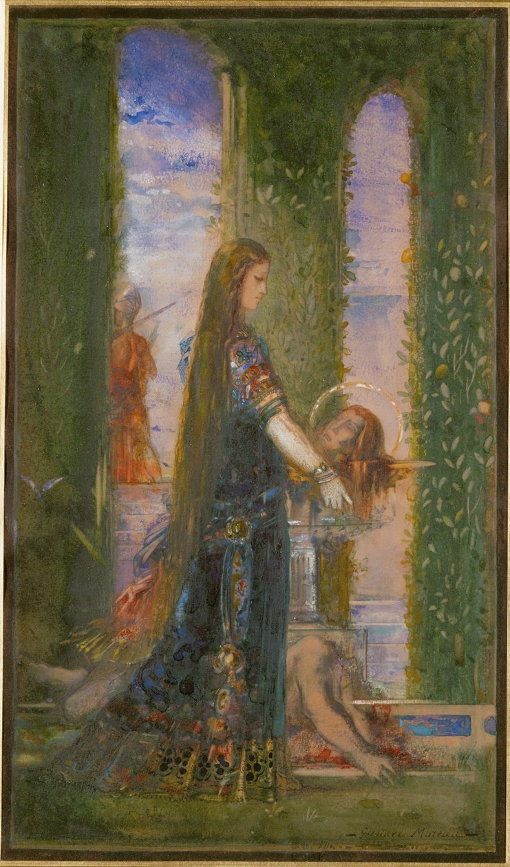 سالومي في الحديقة، أو سالومي تحمل رأس القديس يوحنا المعمدان (بالألوان المائية والغواش على الورق) بواسطة غوستاف مورو