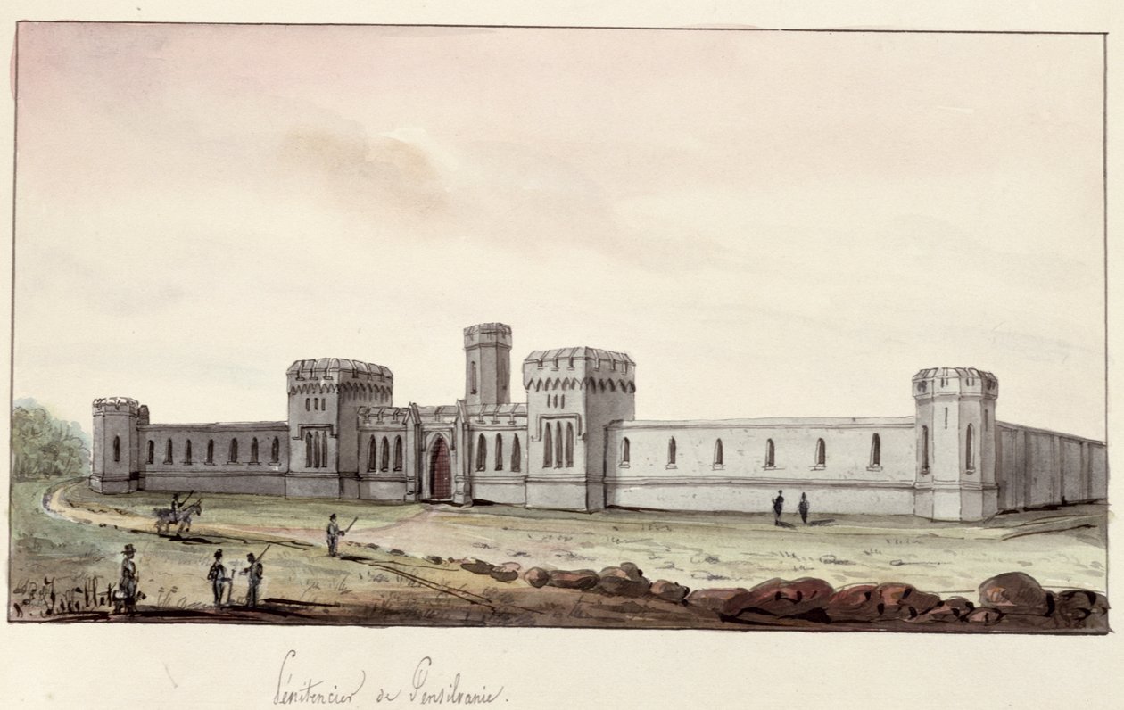 سجن في بنسلفانيا ، 1831 (قلم حبر ومرحاض على ورق) بواسطة غوستاف دي بومونت