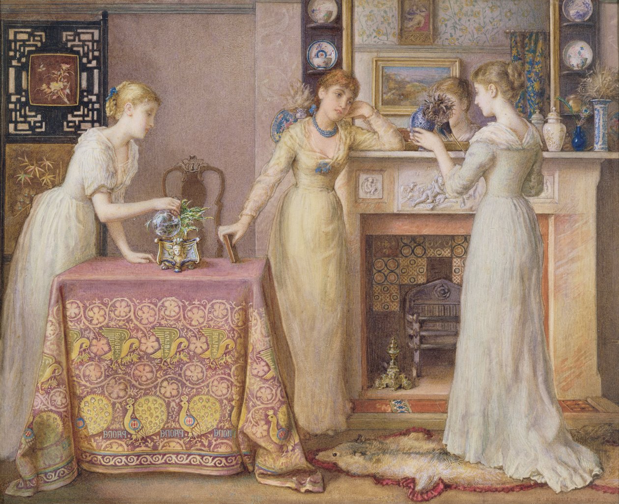 ثلاث شقيقات ، التصميم الداخلي الجمالي للفنون والحرف اليدوية ، 1877 (مرحاض على ورق) بواسطة غوستافوس آرثر بوفير