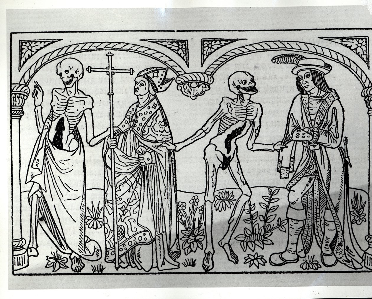 الموت أخذ الأسقف والنبل ، من Danse Macabre ، نشر باريس ، 1485 بواسطة غاي مارشانت