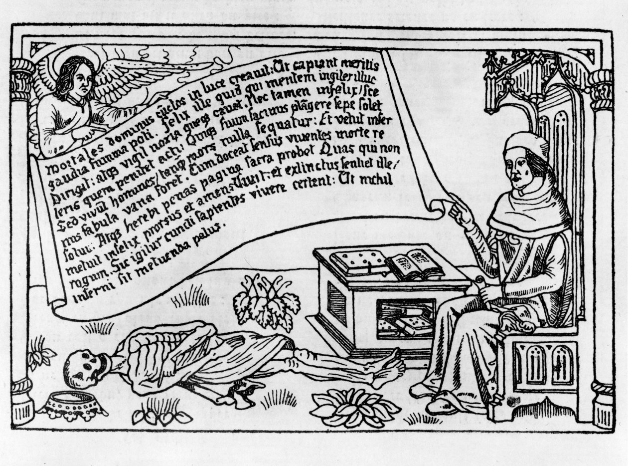رسم توضيحي لـ Danse Macabre ، منشور في باريس ، 1485 بواسطة غاي مارشانت