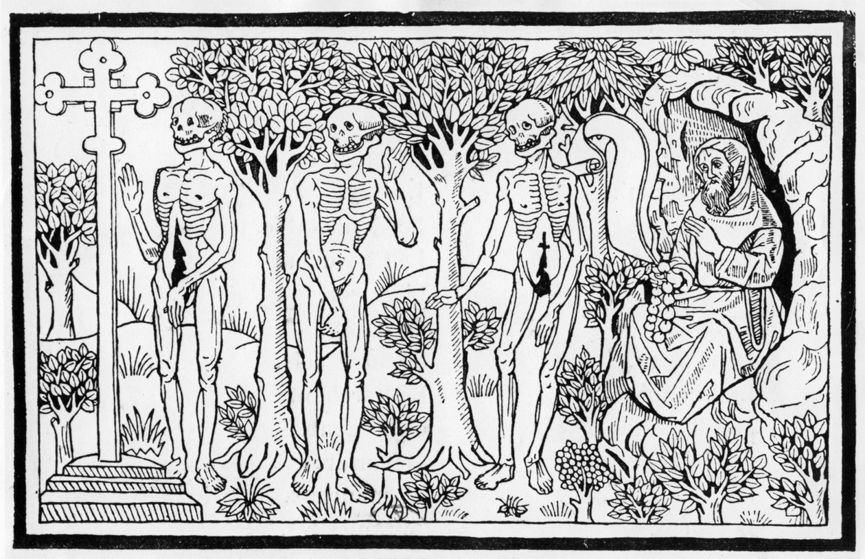 رسم توضيحي من Danse Macabre ، منشور في باريس ، 1485 بواسطة غاي مارشانت
