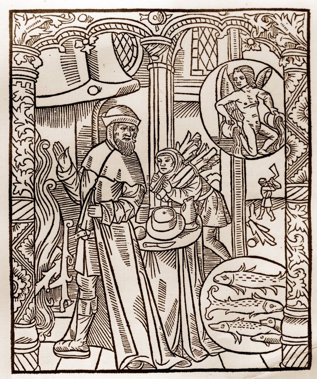 تقويم Shepherd - عمال الأشهر - فبراير - نقش خشبي من كتاب 1496 الذي طبعه جاي مارشانت (جويدو ميركاتور) في تروا - نقش الخشب في "" Le grand Calendrier et compost des Shepherds "" - بواسطة غاي مارشانت