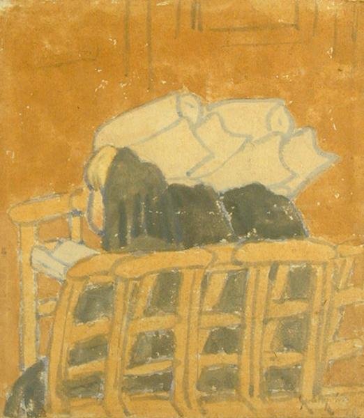 راهبتان وفتاة في كنيسة (جواش على ورق) بواسطة جوين جون