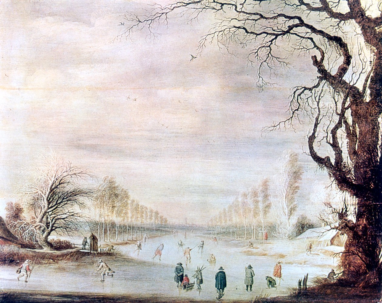 "منظر طبيعي شتوي مع المتزلجين على الجليد" ، 1606-1643 بواسطة Gysbrecht Leytens