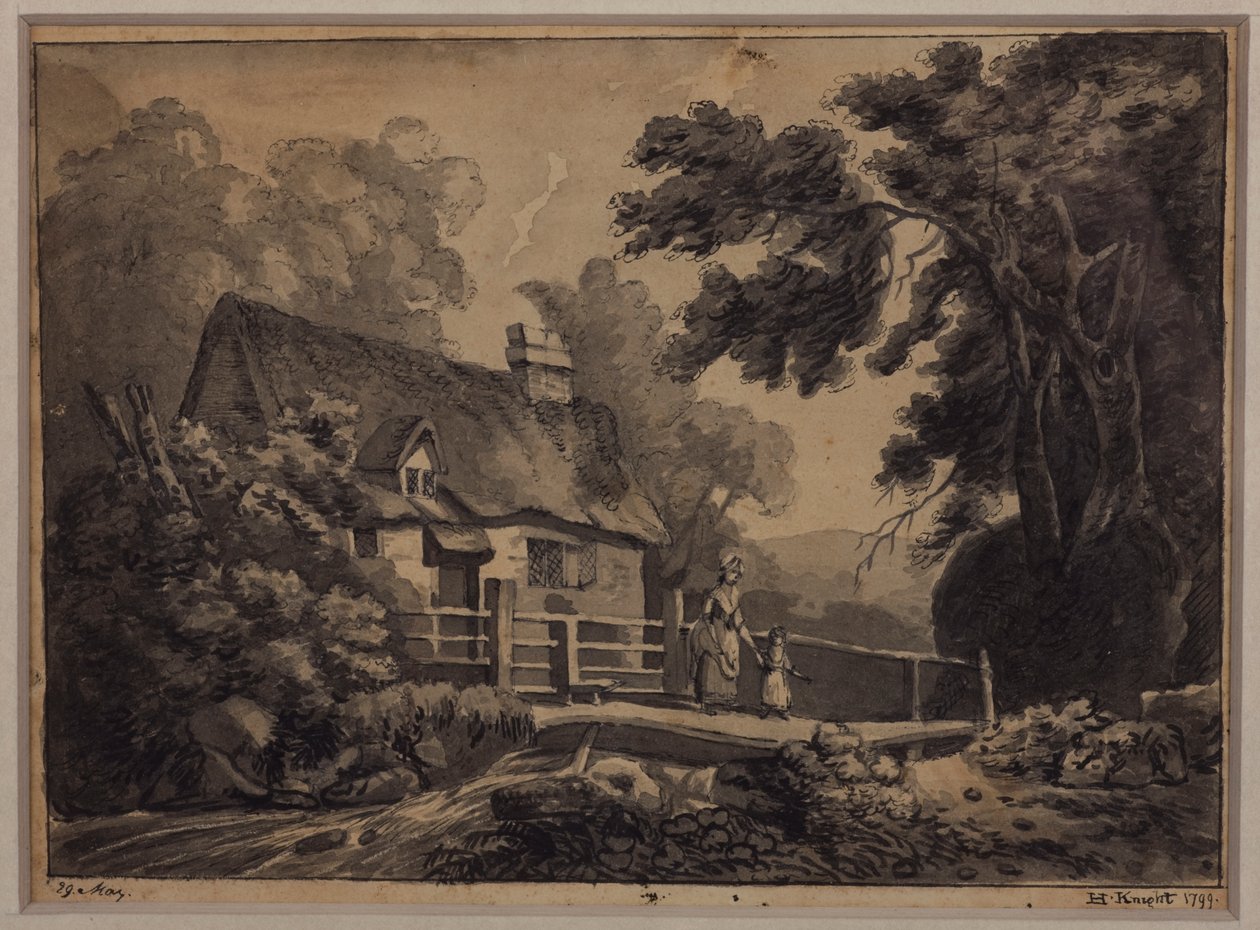 أم وطفل يعبران مجرىًا ، 1799 (قلم رصاص ، حبر وغسل على ورق) بواسطة H. نايت